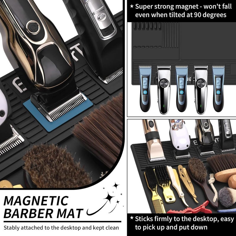 BarberTop Magnetic Barber Mats for Clippers, with 6 Magnets & Dedicated Slots - 19.29"x12.6" Anti-Slip Heat Resistant Barber Station Organizer Mat, Scissors, Combs & Salon Tools Pad for Grooming Table Tray - Image 2